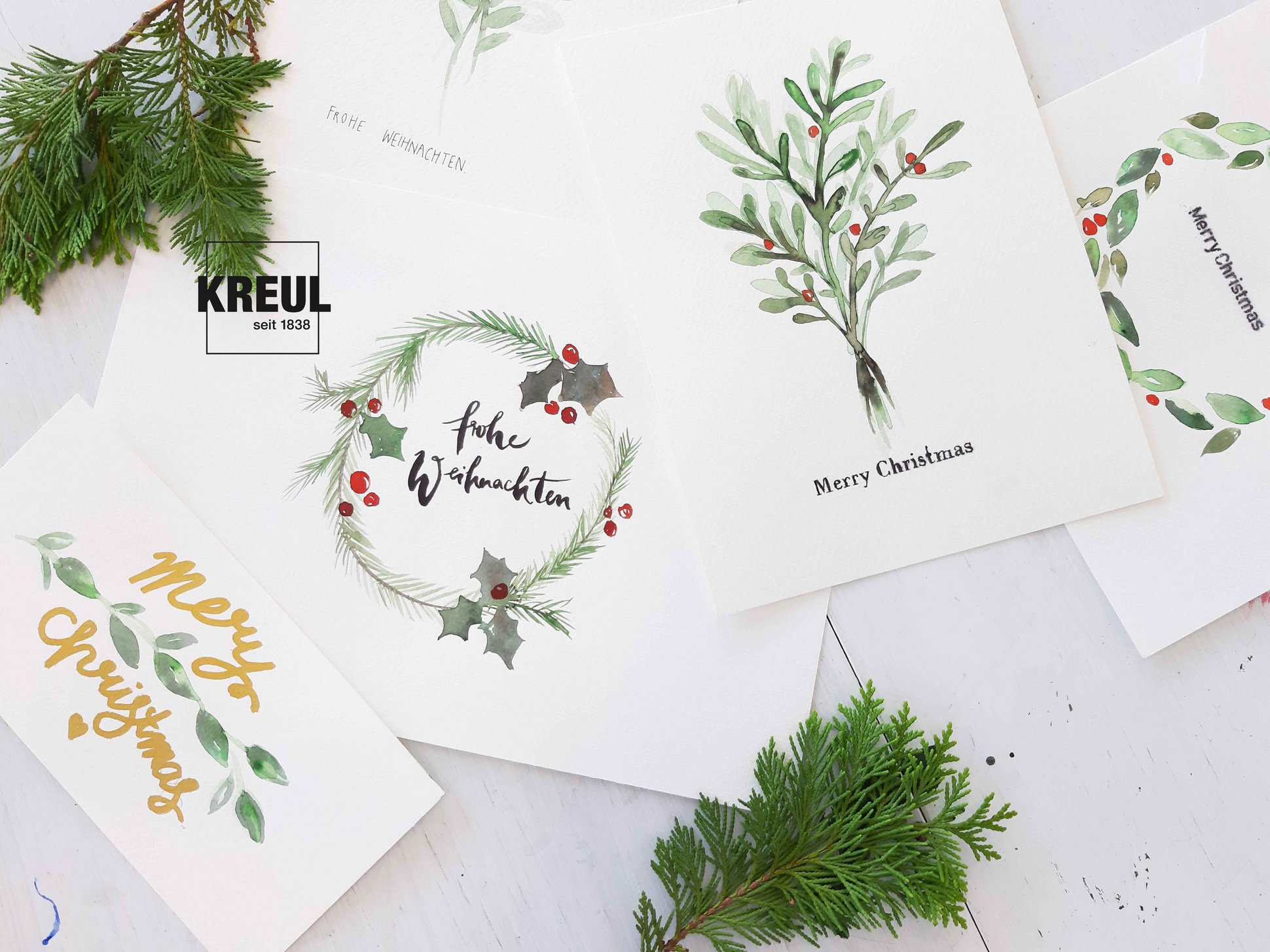 KREUL Aquarell Lettering Weihnachten kreativ Papier gestalten