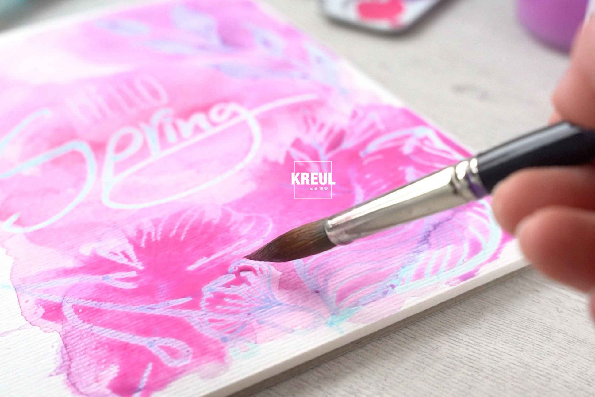 Step by step Anleitung Watercolor Lettering rosa pink Blumen Blätter