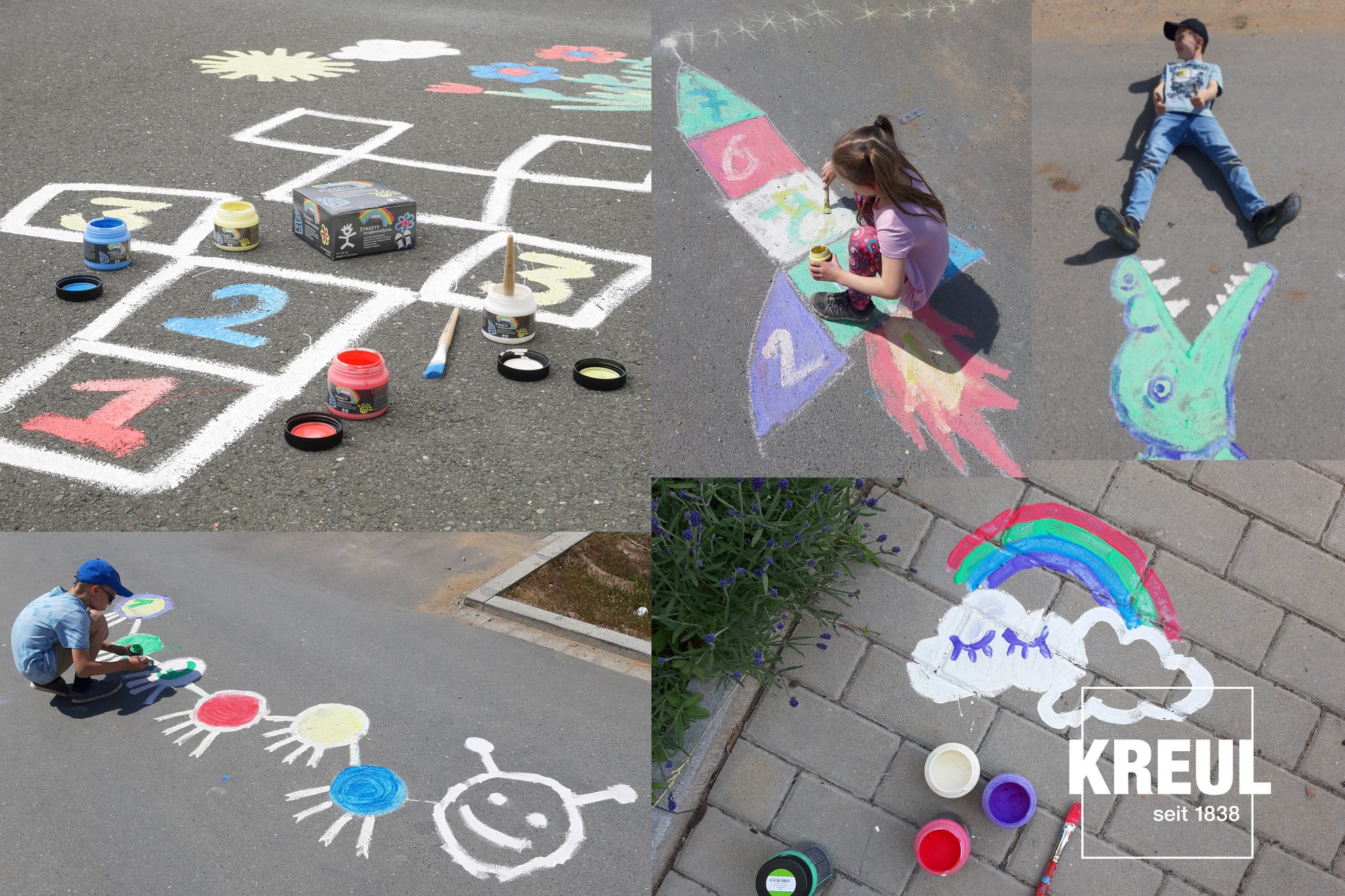 Straßenkunst Ideen für Kinder mit KREUL Streety Straßenmalfarbe 