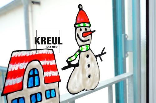 Schneemann Fensterbild mit KREUL Window Color gemalt
