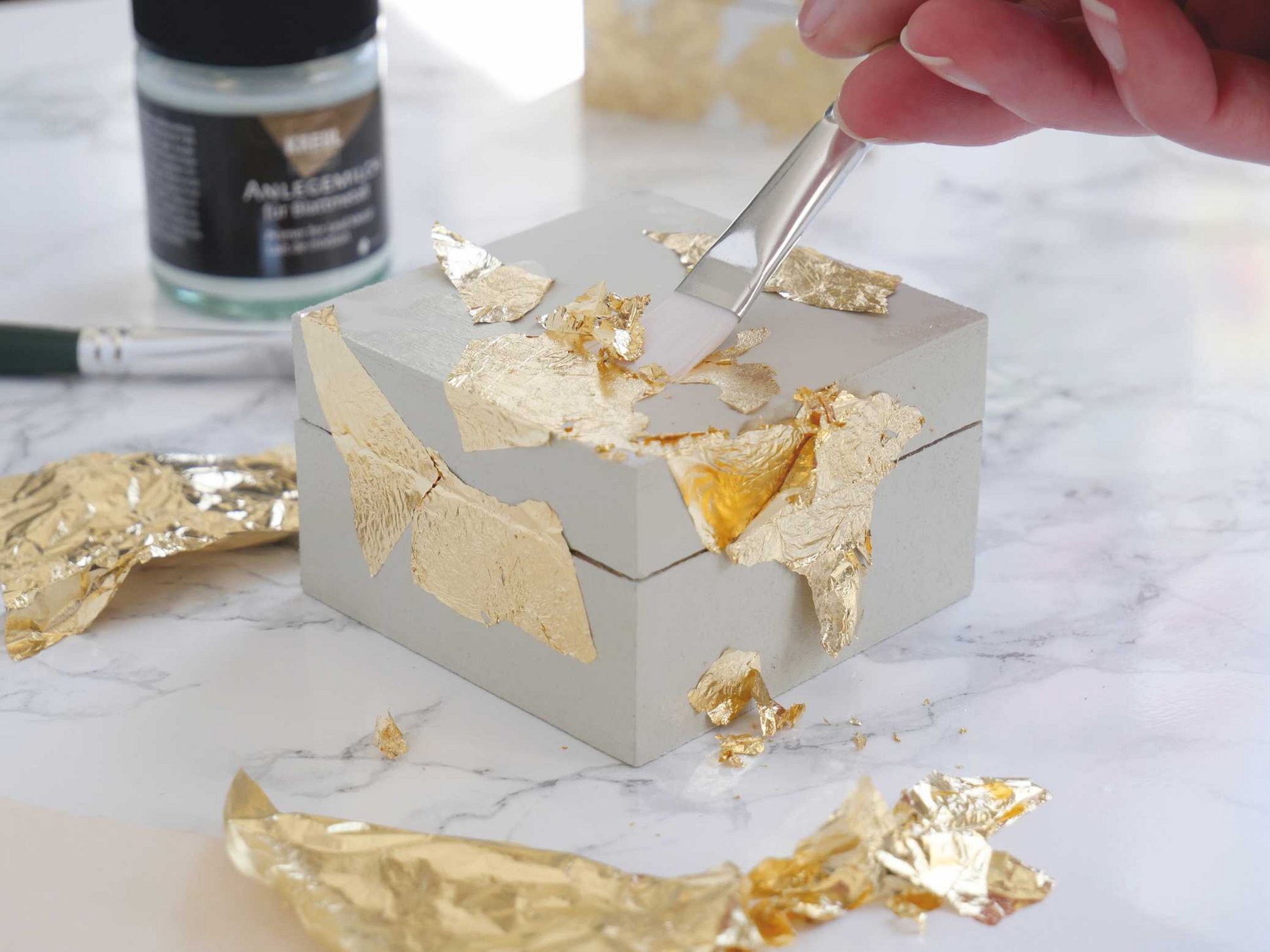 KREUL Box Schachtel Deko vergolden Anlegemilch Blattmetall Gold DIY