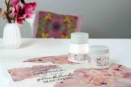 KREUL Textil Potch Dosen mit selbst designten Blumen Stoffen durch Serviettentechnik 