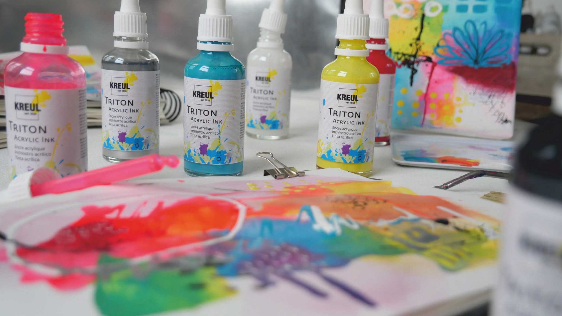 Flüssige Acrylfarben Tinte KREUL Pipette Farbtöne KREUL Triton Acrylic Ink Farben Töne Kunst Künstler Acryl