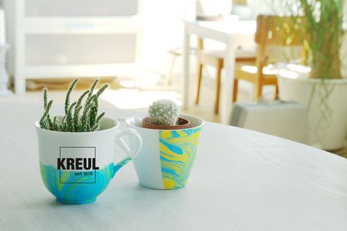 Upcycling Idee für Pflanzen mit KREUL Magic Marble 
