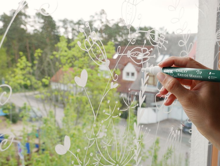 KREUL Chalky Kreidemarker Set Fenster Deko DIY Blume Blätter Ranken Kreide Kunst chalkart