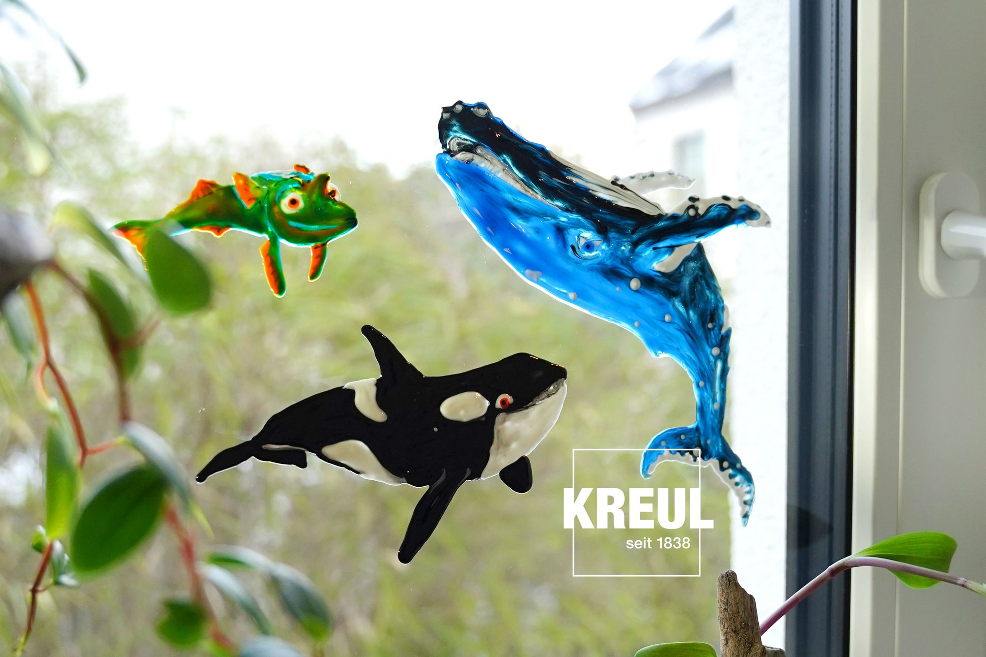 Window Color Fenster mit Walen von der letzte Walsänger