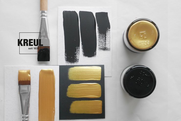 KREUL Acrylfarben mit Pinsel Schwarz und Gold