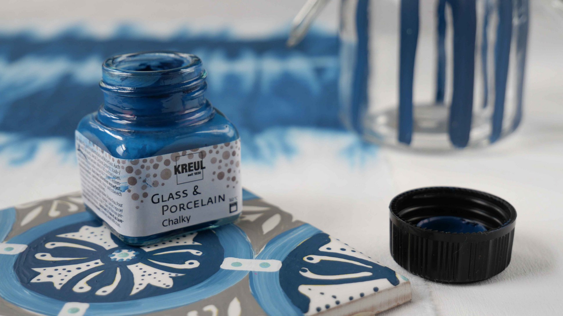 KREUL Glass Porcelain chalky kreidig Blau Keramik Fliesen DIY bemalen