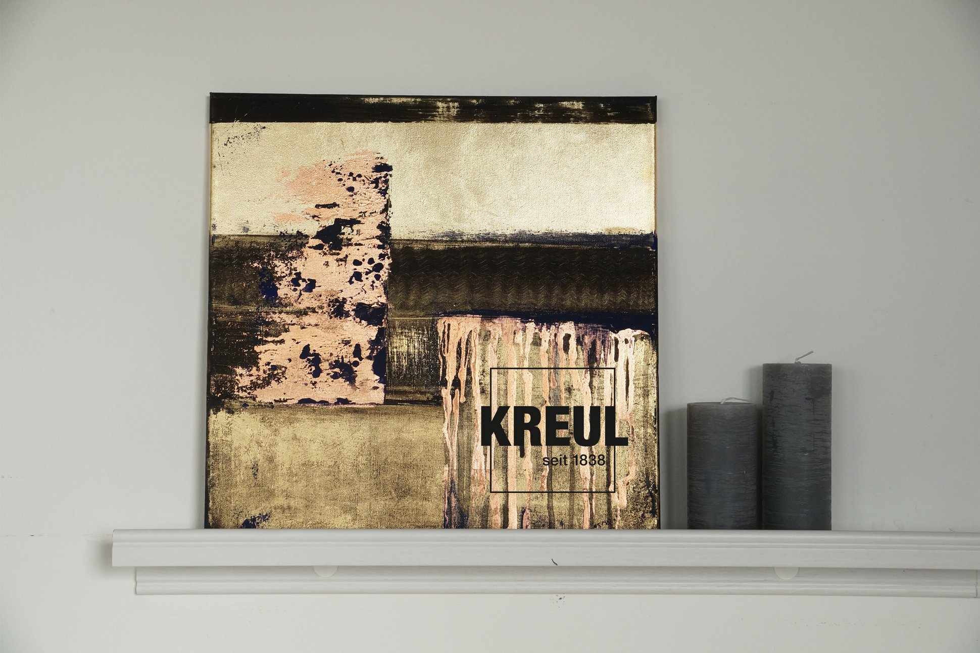 KREUL Blattmetall mit schwarzer Acrylfarbe im Kunstwerk