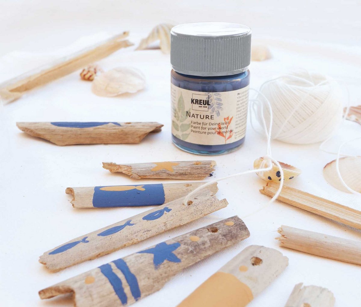 KREUL Nature Ozean Naturmaterialien anmalen KREUL Nature Blau DIY Basteln Natur Fundstücke Farbe