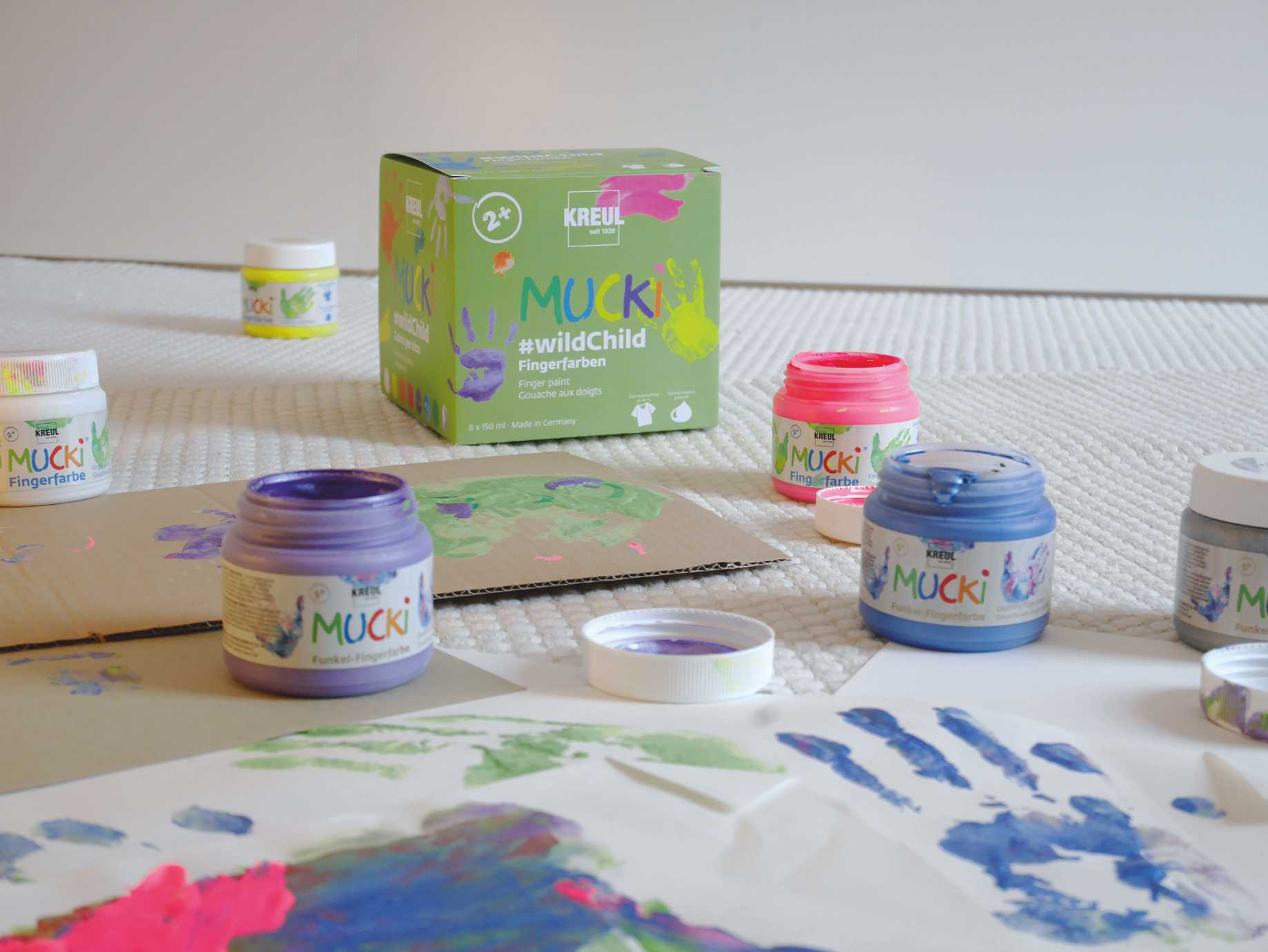 MUCKI Fingerfarbe Set Wildchild Neon Funkel Komplett Kleinkinder Kindergarten malen